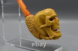 Skeleton Hand Holds Skull Pipe New Block Meerschaum Handmade W Case1846