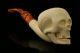 Skull Block Meerschaum Pipe Hand Carved With Custom Case 11678