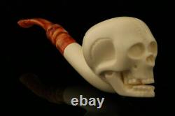 Skull Block Meerschaum Pipe Hand Carved with custom CASE 11678