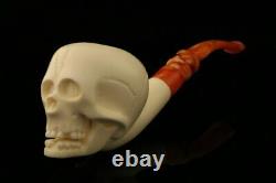 Skull Block Meerschaum Pipe Hand Carved with custom CASE 11678