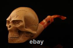 Skull Block Meerschaum Pipe by Kenan with custom case 13594