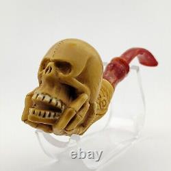 Skull Block Meerschaum Pipe, with Case, Unique Meerschaum Pipes, Pfeife