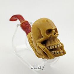 Skull Block Meerschaum Pipe, with Case, Unique Meerschaum Pipes, Pfeife