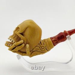 Skull Block Meerschaum Pipe, with Case, Unique Meerschaum Pipes, Pfeife