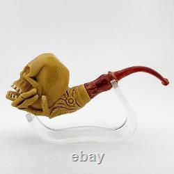 Skull Block Meerschaum Pipe, with Case, Unique Meerschaum Pipes, Pfeife