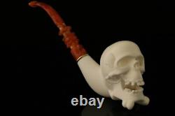 Skull Hand Carved Block Meerschaum Pipe by Kenan in a fit CASE 8778