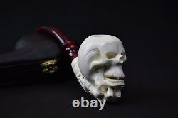 Skull In Bone Hand Pipe New Block Meerschaum Handmade W Case-Stand#1061