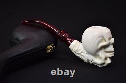 Skull In Bone Hand Pipe New Block Meerschaum Handmade W Case-Stand#1061