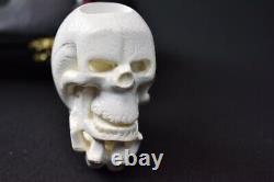 Skull In Bone Hand Pipe New Block Meerschaum Handmade W Case-Stand#1061