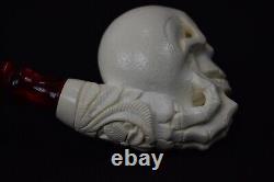 Skull In Bone Hand Pipe New Block Meerschaum Handmade W Case-Stand#1061