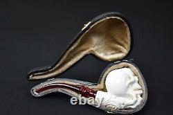 Skull In Bone Hand Pipe New Block Meerschaum Handmade W Case-Stand#1061