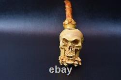 Skull Pipe BY SADIK YANIK Block Meerschaum Handmade From Turkey -NEW W CASE#1321