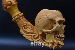 Skull Pipe BY SADIK YANIK Block Meerschaum Handmade From Turkey -NEW W CASE#1321
