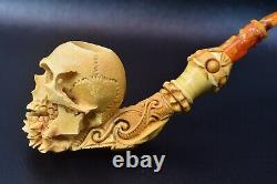 Skull Pipe BY SADIK YANIK Block Meerschaum Handmade From Turkey -NEW W CASE#1321