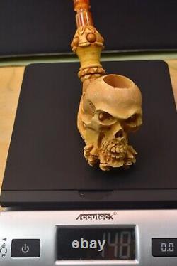 Skull Pipe BY SADIK YANIK Block Meerschaum Handmade From Turkey -NEW W CASE#1321