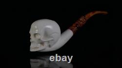 Skull Pipe Block Meerschaum-NEW Custom Fitted Case# 1575 Churchwarden Stem