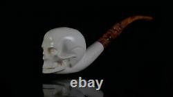 Skull Pipe Block Meerschaum-NEW Custom Fitted Case# 1575 Churchwarden Stem