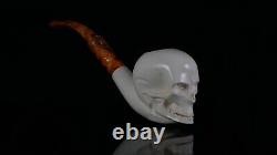 Skull Pipe Block Meerschaum-NEW Custom Fitted Case# 1575 Churchwarden Stem