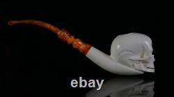 Skull Pipe Block Meerschaum-NEW Custom Fitted Case# 1575 Churchwarden Stem