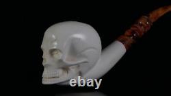 Skull Pipe Block Meerschaum-NEW Custom Fitted Case# 1575 Churchwarden Stem