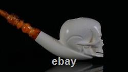 Skull Pipe Block Meerschaum-NEW Custom Fitted Case# 1575 Churchwarden Stem