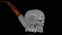 Skull Pipe Block Meerschaum-NEW Custom Fitted Case# 1575 Churchwarden Stem