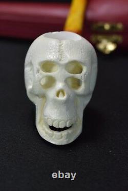 Skull Pipe Block Meerschaum-NEW With Case#448 Churchwarden Stem