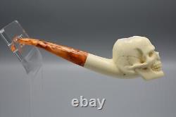 Skull Pipe New Block Meerschaum Handmade W Case#919