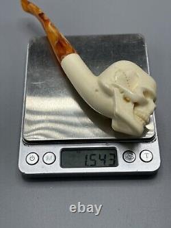 Skull Pipe New Block Meerschaum Handmade W Case#919