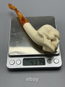 Skull Pipe New Block Meerschaum Handmade W Case#919