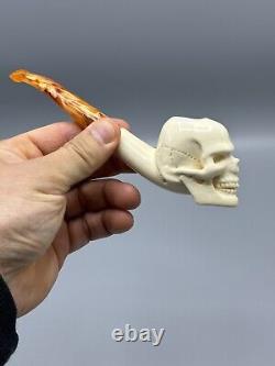 Skull Pipe New Block Meerschaum Handmade W Case#919