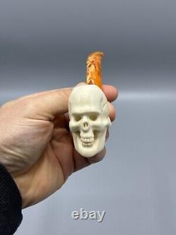 Skull Pipe New Block Meerschaum Handmade W Case#919