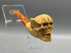 Skull Pipe W Wings Block Meerschaum-NEW HANDMADE W CASE#1594