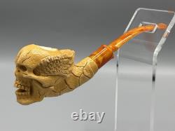 Skull Pipe W Wings Block Meerschaum-NEW HANDMADE W CASE#1594