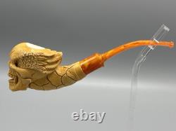 Skull Pipe W Wings Block Meerschaum-NEW HANDMADE W CASE#1594