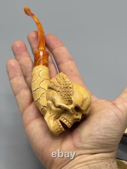 Skull Pipe W Wings Block Meerschaum-NEW HANDMADE W CASE#1594
