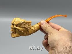 Skull Pipe W Wings Block Meerschaum-NEW HANDMADE W CASE#1594