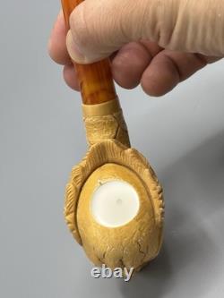 Skull Pipe W Wings Block Meerschaum-NEW HANDMADE W CASE#1594