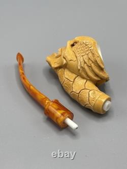 Skull Pipe W Wings Block Meerschaum-NEW HANDMADE W CASE#1594
