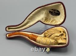 Skull Pipe W Wings Block Meerschaum-NEW HANDMADE W CASE#1594