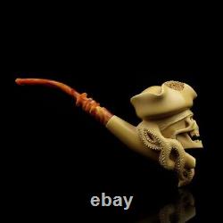 Skull Pirate PIPE BLOCK MEERSCHAUM NEW Handmade With Case#321