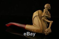 Skull Playing Violin Hand Carved Block Meerschaum Pipe with CASE 11000