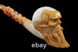 Skull With Beard Pipe By Koray Handmade Block Meerschaum-NEW W CASE#134