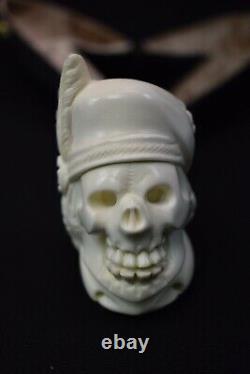 Skull With Hat Pipe New Block Meerschaum Handmade From W Case#1064