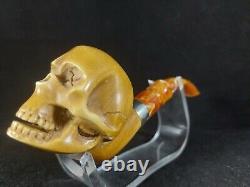 Skull figure meerschaum pipe with silver ring, block meerschaum