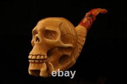 Skull in Skeleton Hand Block Meerschaum Pipe with custom case 12244