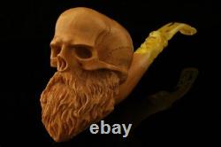 Skull with Beard Block Meerschaum Pipe by Kenan with case 12157