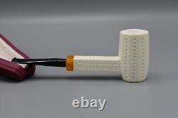 Slim Poker Pipe BLOCK MEERSCHAUM-NEW-HAND CARVED W Case#123