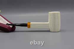 Slim Poker Pipe BLOCK MEERSCHAUM-NEW-HAND CARVED W Case#123