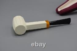 Slim Poker Pipe BLOCK MEERSCHAUM-NEW-HAND CARVED W Case#123